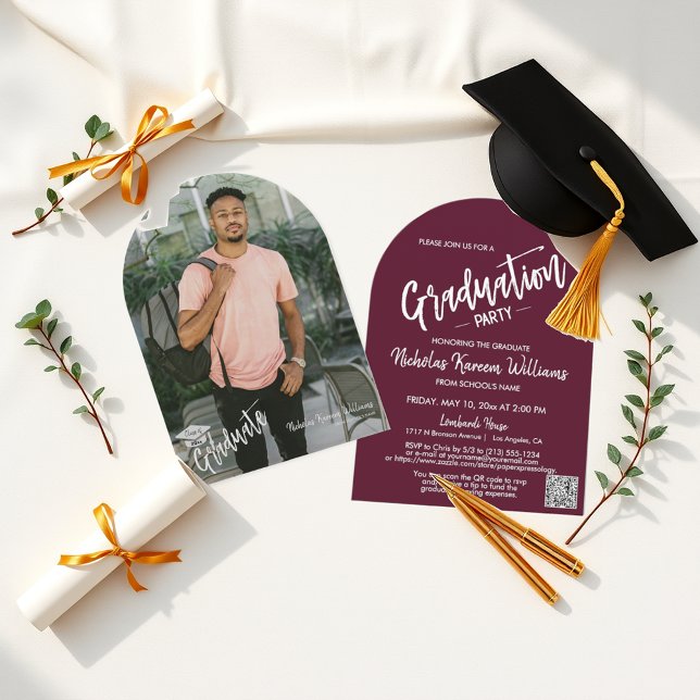 Invitación Fiesta de Grado de Código QR para Arco de Borgoña (Subido por el creador)