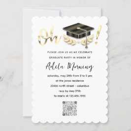 Invitación Fiesta de Grado de Confetti Dorado Código QR Blanc