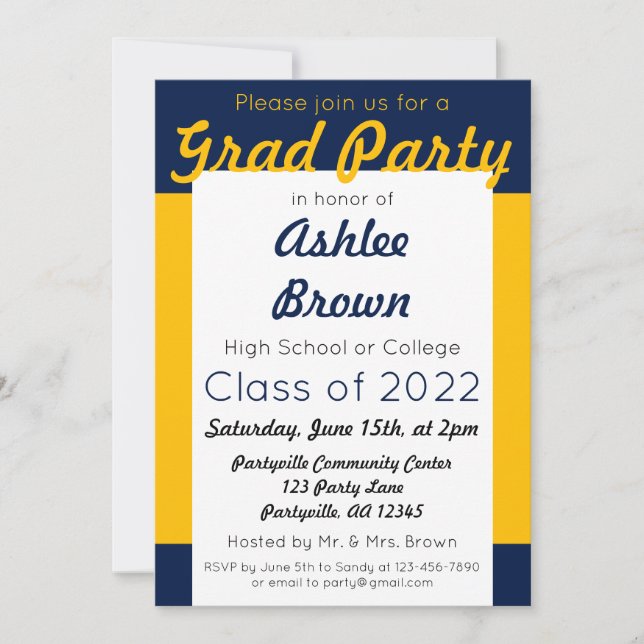 Invitación Fiesta de grado de oro de la marina negrita gradua (Anverso)