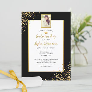 Invitación Fiesta De Grado De Oro Negro De Festividad De Grad