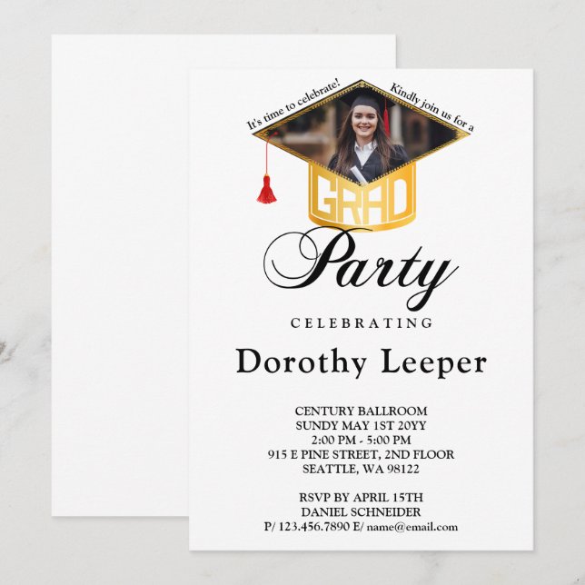 Invitación Fiesta de Grado de Oro y Graduación de Foto (Anverso / Reverso)