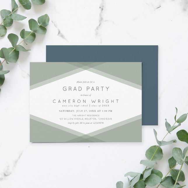 Invitación Fiesta de Grado de pizarra azul y geométrica en ca (Subido por el creador)