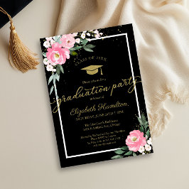 Invitación Fiesta de Grado de Secundaria Hot Pink Floral Blac