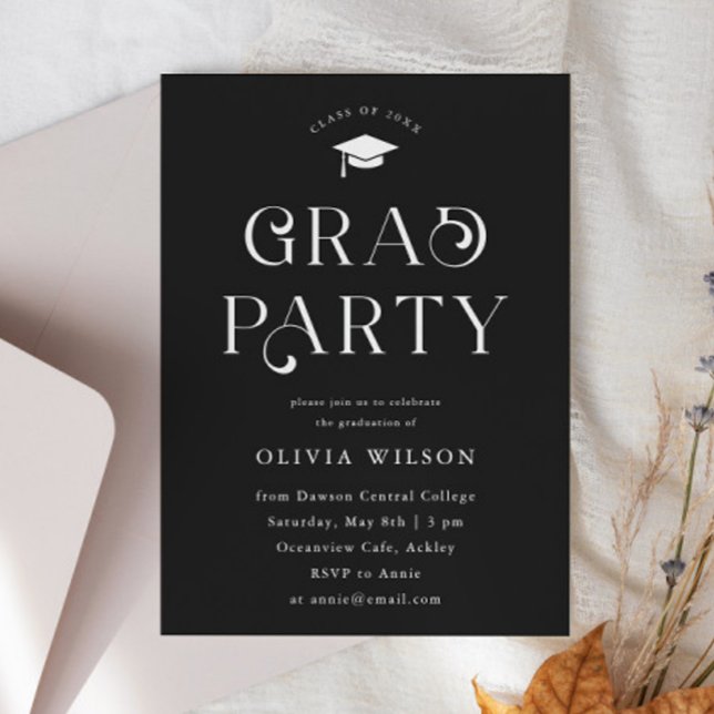 Invitación Fiesta de Grado de Tipografía Simple Negra (Subido por el creador)