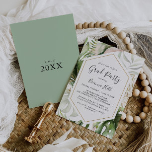 Invitación Fiesta de Grado de Verdor Tropical de Oro Geométri