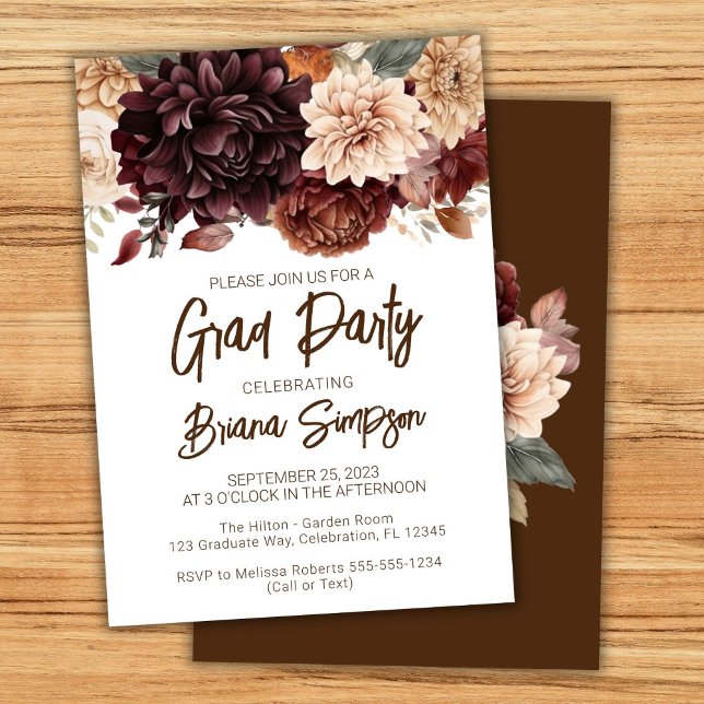 Invitación Fiesta de Grado Floral de Flores Beige Marrón (Subido por el creador)