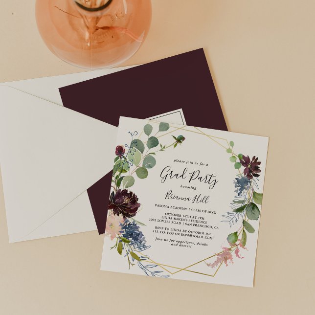 Invitación Fiesta de Grado Geométrico de Oro de Borgoña (Subido por el creador)