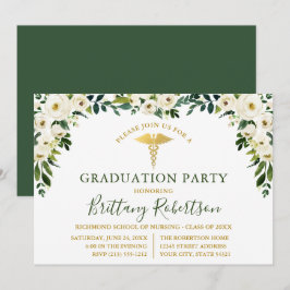 Invitación Fiesta de Grado Médico de Flora Blanca y Verde de 