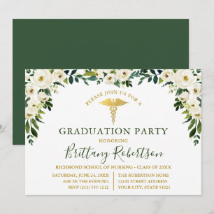 Invitación Fiesta de Grado Médico de Flora Blanca y Verde de