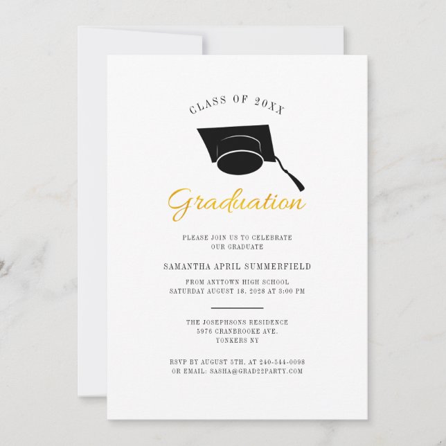 Invitación Fiesta de Grado Minimalista Moderno de Graduación  (Anverso)