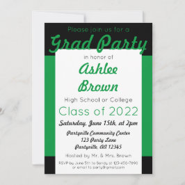 Invitación Fiesta de Grado Negro Verde Graduación negrita