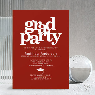 Invitación Fiesta de grado rojo moderno tipografía audaz simp