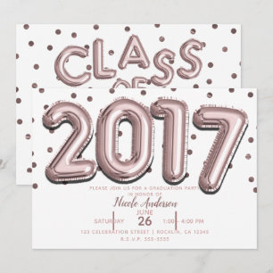 Invitación FIESTA DE GRADUACIÓN 2017 Globos de confeti dorado