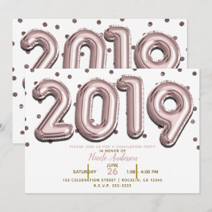 Invitación FIESTA DE GRADUACIÓN 2019 Globos de confeti dorado