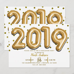 Invitación FIESTA DE GRADUACIÓN 2019 Globos de Confeti Dorado