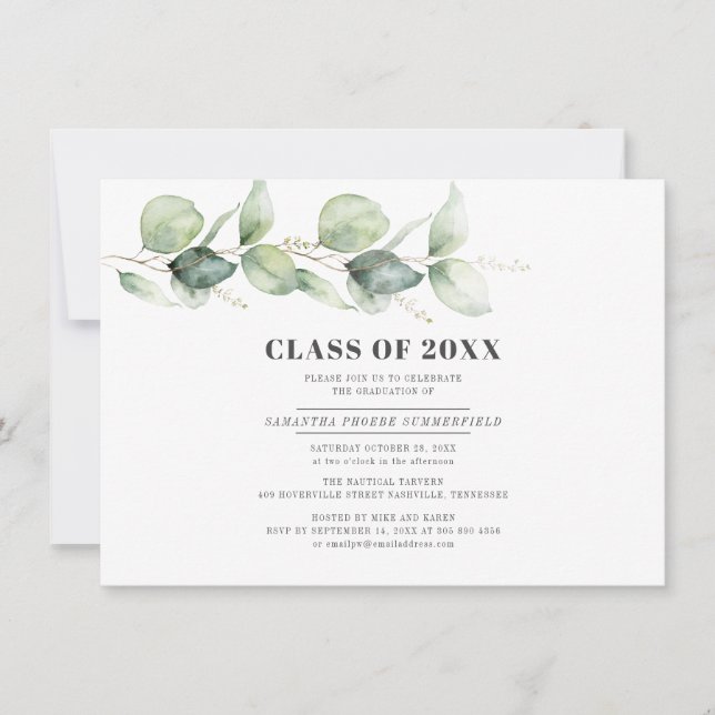 Invitación Fiesta de Graduación 2022 de Eucalyptus Foliage Gr (Anverso)