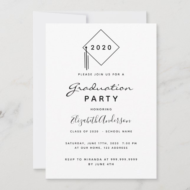 Invitación Fiesta de graduación 2024 topper blanco negro mode (Anverso)