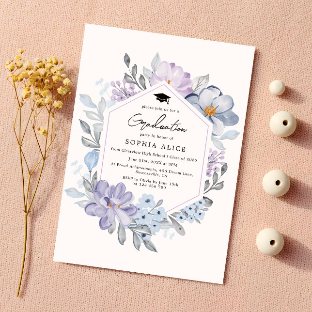 Invitación Fiesta de Graduación 2025 con Flores de Rubor Acua (Subido por el creador)