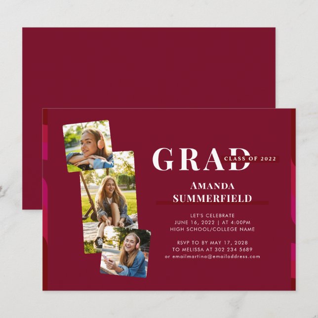 Invitación Fiesta de Graduación 2025 de Grad Photos (Anverso / Reverso)