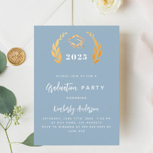 Invitación Fiesta de graduación 2025 de oro azul turbio