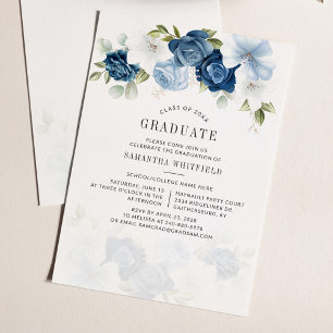 Invitación Fiesta de graduación 2025 Floral azul turbulenta