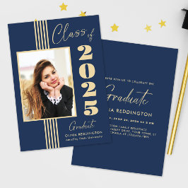 Invitación Fiesta de Graduación 2025 Marco de Foto Navy Gold