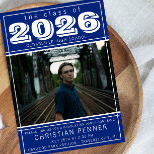 Invitación Fiesta de Graduación 2026 Foto Casa Abierta Azul