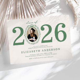 Invitación Fiesta de Graduación 2026 Foto Verde y Beige