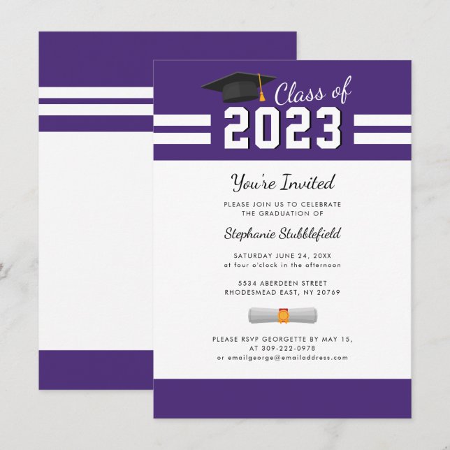 Invitación Fiesta de Graduación 2026 Simple Morado (Anverso / Reverso)