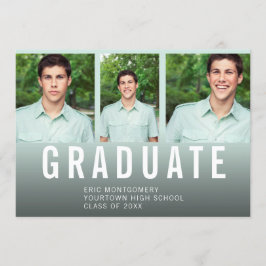 Invitación Fiesta de Graduación 3 Foto Ombre' Azul Verde