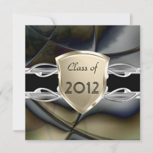 Invitación Fiesta de Graduación Abstracto Negro Oro Plata