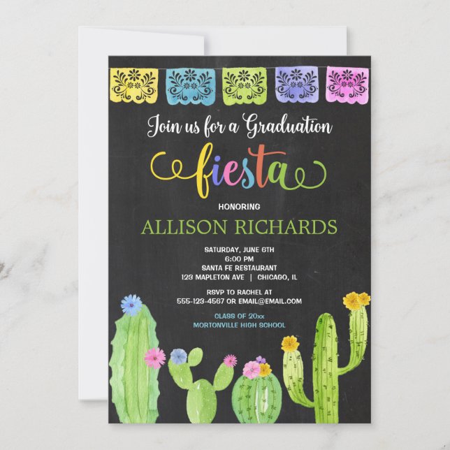 Invitación Fiesta de graduación, acuarela cactus fiesta (Anverso)