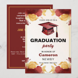 Invitación 🎓Fiesta de graduación acuarela de birrete
