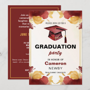 Invitación 🎓Fiesta de graduación acuarela de birrete