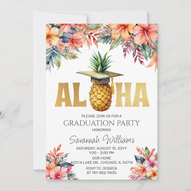 Invitación Fiesta de Graduación Aloha (Anverso)