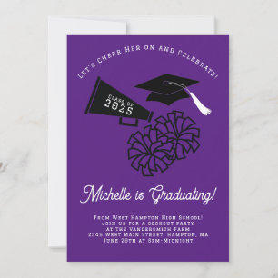 Invitación Fiesta de Graduación animadora Morado y Negro