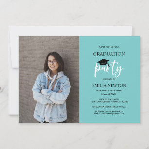 Invitación Fiesta de Graduación Aqua Black Photo 