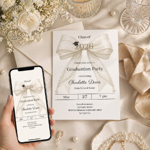 Invitación Fiesta de graduación arco de foto de lazo marfil 2