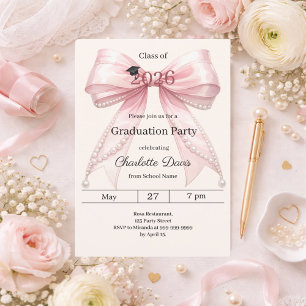 Invitación Fiesta de graduación arco de fotos de lazo rosa cr