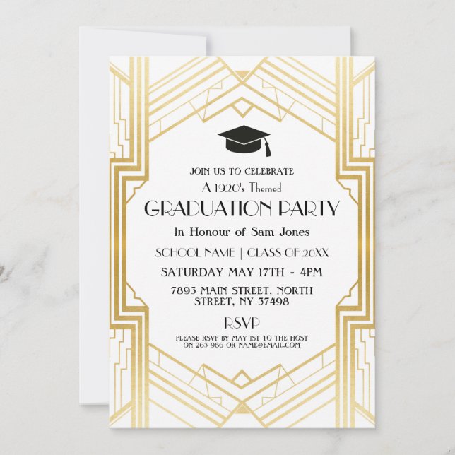 Invitación Fiesta de graduación Art Déco de los años 1920 inv (Anverso)
