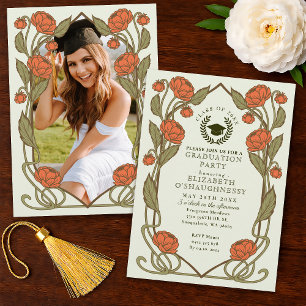 Invitación Fiesta de Graduación Art Nouveau Elegante Coral Pe