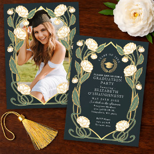 Invitación Fiesta de Graduación Art Nouveau Elegante Peonía B