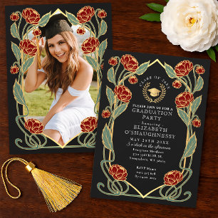 Invitación Fiesta de Graduación Art Nouveau Elegante Peonía R
