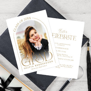 Invitación Fiesta de Graduación Áurea con Arco Minimalista Mo