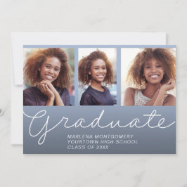 Invitación Fiesta de Graduación Azul 3 Fotos Elegante Script