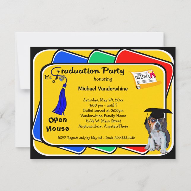 Invitación Fiesta de graduación azul beagle (Anverso)
