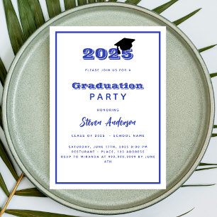 Invitación Fiesta de graduación azul blanca 2025