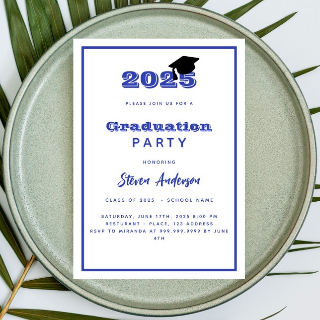 Invitación Fiesta de graduación azul blanca 2025 (Subido por el creador)