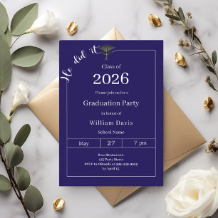 Invitación Fiesta de graduación azul blanco Lo logró