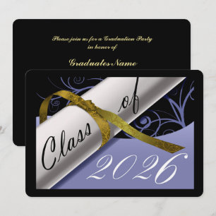 Invitación Fiesta de Graduación Azul Cielo y Dorado